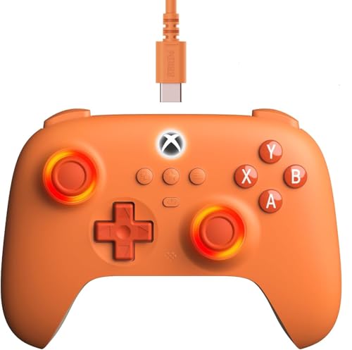 8Bitdo Ultimate C Wired Controller for Xbox com Hall Effect Joysticks e Triggers, RGB Lighting Fire Ring, Compatível com Xbox Series X|S, Xbox One, Windows 10/11 - Oficialmente Licenciado (Laranja)