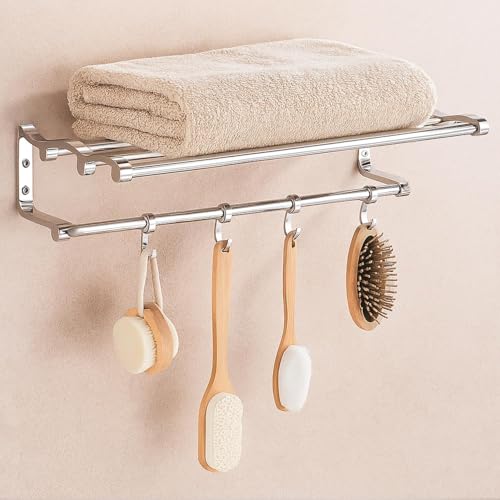 Folding Towel Rack for Bathroom Multipurpose Wall Mount Aluminium Rod Hanger Stand Accessories Bar Home Kitchen Washroom (Pack of 1, Silver)