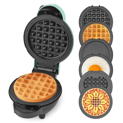 DASH Multimaker Mini System - Waffle Maker with Six 4” Removable Plates & Storage Case: Waffle Iron & Griddle, 4-in-1 Mini Waffle Maker for Kids and Families – Nonstick Surface, Just Add Batter (Aqua)