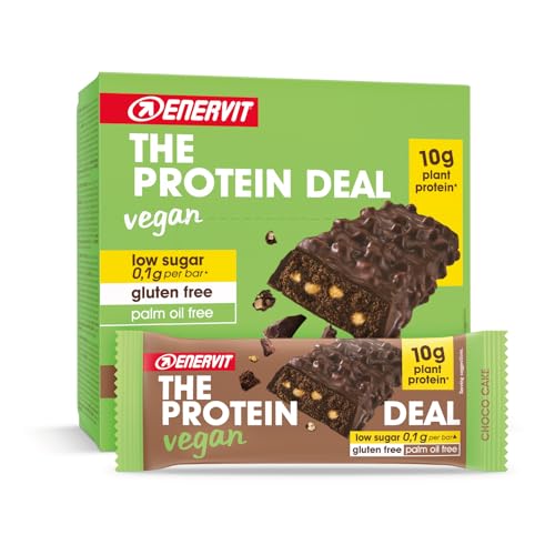 🔥 STARKER PREIS (-42%) Enervit The Protein Deal Choco Cake Vegan – veganer Proteinriegel, Zartbitterschokolade, 10 g Protein, 0,1 g Zucker, köstlicher pflanzlicher Snack, Glutenfrei, 12 Riegel à 40 g