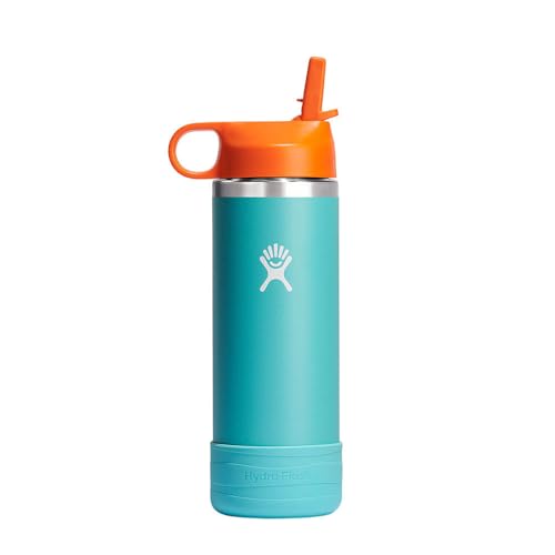Hydro Flask Kids Water Bottle for School - Stainless Steel and Insulated with Straw Cap - 18 Oz in Seaspray Blue