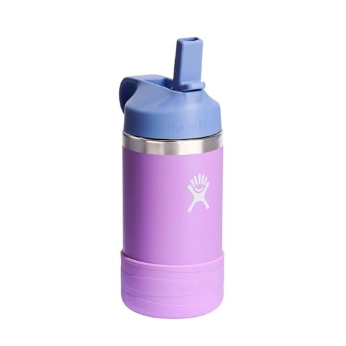 Hydro Flask Kids Water Bottle for School - Stainless Steel and Insulated with Straw Cap - 12 Oz in Anemone Purple