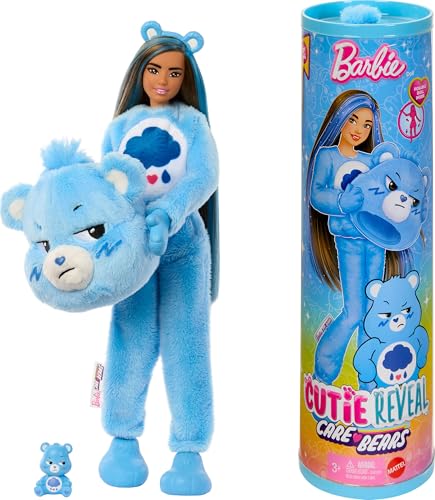Barbie Cutie Reveal Care Bears Series Doll & Accessories Set with Grumpy Bear Costume & 10 Surprises Including Color Change & Mini Bear