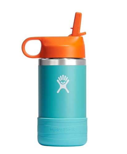 Hydro Flask Kids Water Bottle for School - Stainless Steel and Insulated with Straw Cap - 12 Oz in Seaspray Blue
