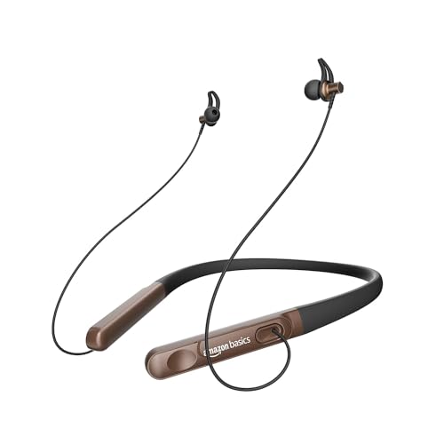 amazon basics in-Ear Wireless Neckband with Mic, Up to 18 Hours Play Time, Bluetooth 5.1, Voice Assistance, Noise Cancellation, IPX4 Water-Resistance,