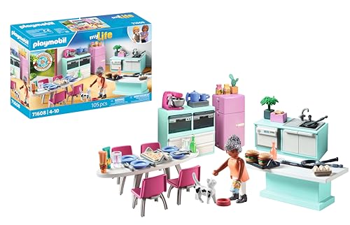 (-26%) PLAYMOBIL MyLife 71608 Küche mit Essplatz, vollausgestattete Küche für detailgetreues Nachspielen, zu über 80 % aus recycelten und biobasierten Materialien, kreatives Spielzeug für Kinder ab 4 Jahren