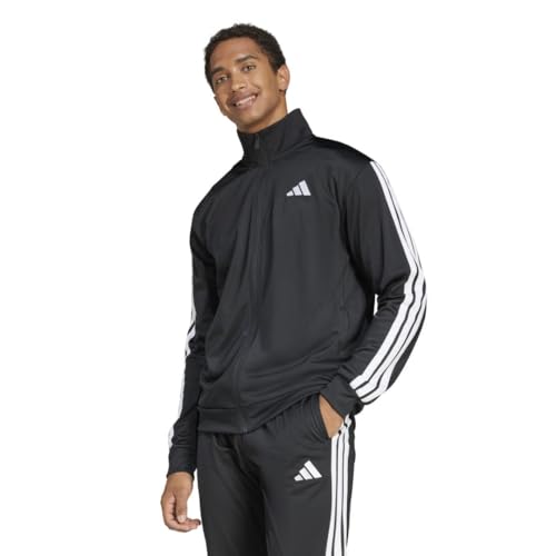 adidas Men's 3-Stripes Tricot Track Top, Black, Large
