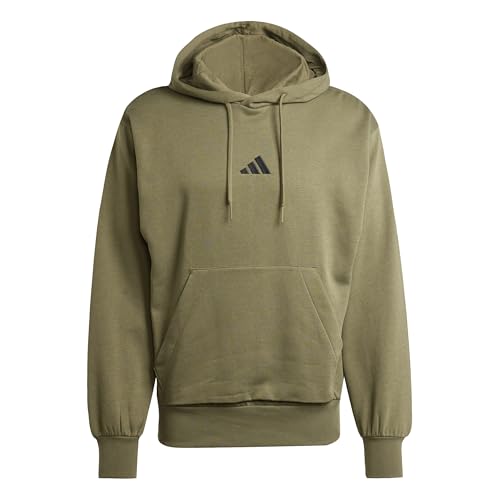 adidas Men's Essentials Feel Cozy Fleece Sportswear Hoodie, Olive Strata/Black, Large