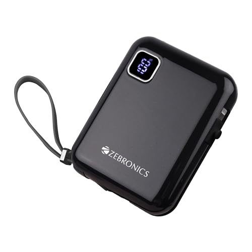 ZEBRONICS MW64 Compact Power Bank 10000 mAh | 22.5W Super Fast Charge | Type-C & Lightning Output | Percentage Indicator | Sleek & Stylish | Made in I