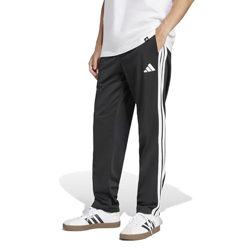 adidas Mens 3-Stripes Tricot Regular Fit Open Hem Sportswear Track Pants, Black, Medium