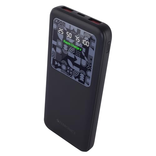ZEBRONICS MB10000S15 Power Bank, 10000 mAh, Rapid Charge, 22.5W Output, Dual USB Output, PD 3.0 Type C, Built in Protections, Percentage Indicator, Ma