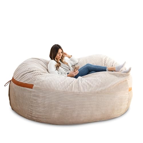 Big Joe Fuf XXL Foam Filled Bean Bag Chair with Removable Cover, Vanilla Latte Corded Plush, 6 feet Giant