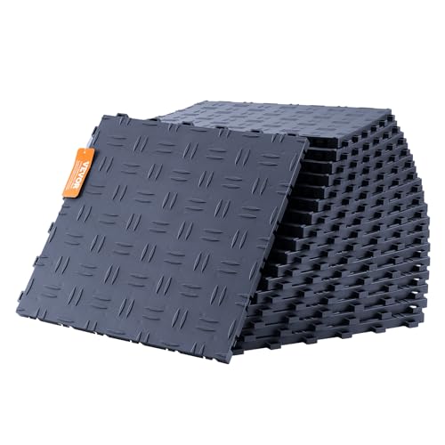 VEVOR Garage Tiles Interlocking, 12 x 12 x 0.53 inch 50 Pack Garage Floor Covering Tile, Non-Slip Double-Sided Texture Garage Flooring Tiles, for Garages, Basements, Repair Shops, Graphite Gray