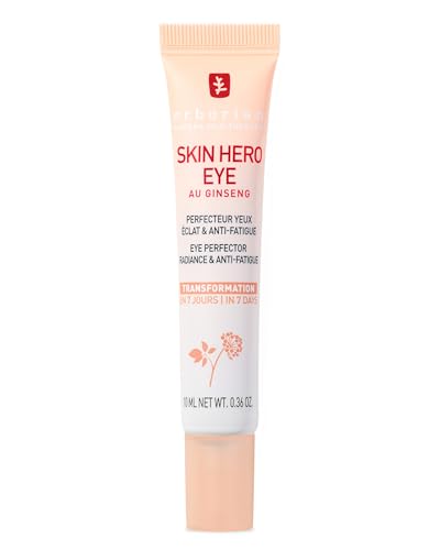 Erborian Skin Hero Eye Cream– Peach Tinted Under Eye Cream Perfector for Dark Circles, Puffiness, Wrinkles & Fine Lines - Hydrating Korean Skin Care with White Ginseng for Smooth, Radiant Skin - 10 ml