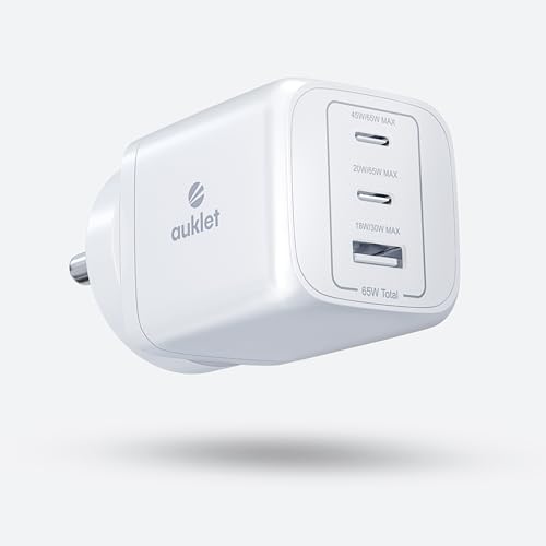 Auklet 65W GaN Fast Wall Charger, with PD & PPS Support, USB 2C, 1A Port, BIS Certified, Compatible with All iPhones, iPads, MacBooks, laptops, and Al