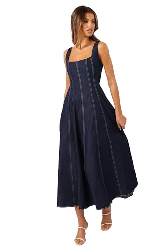 Petal & Pup Women's Callum Midi Dress, Dark Denim