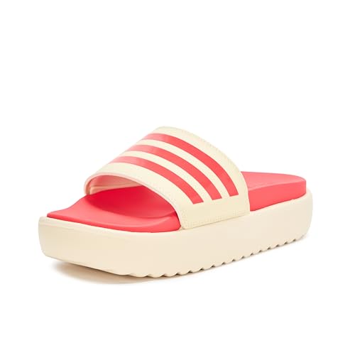 adidas Women's Adilette Platform Slide Sandal, Warm Vanilla/Semi Lucid Red/Semi Lucid Red, 9