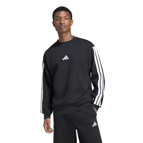 adidas Men's Essentials Fleece 3-Stripes Sweatshirt, Black/White/Black, XL XL