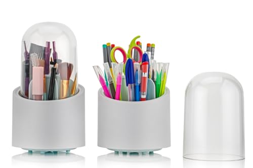 Arto 360°Rotating Dust-Proof 7 Compartment Multifunctional Organizer with Lid for Vanity, Home, Office, Study Table, Dressing Table Makeup Brush Holde