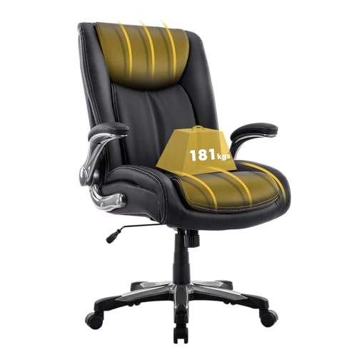 16,00€ Coupon! COLAMY Großer und hoher Bürostuhl 181 kg, großer, strapazierfähiger Chefsessel mit hoher Rückenlehne und klappbaren Armlehnen für das Homeoffice, Schwarz