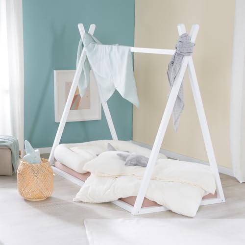 (-40%) roba Tipibett 70 x 140 cm in Zeltform - Kinderbett nach Montessori Prinzip - FSC zertifiziertes Holz - Babybett zum Spielen, Lesen & Kuscheln - Weiß lackiert