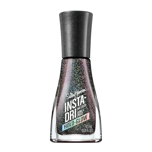 Sally Hansen Insta-Dri Holo-Glow, Chrome Zone, Quick Dry, Long Lasting, Opaque, Holographic Black Nail Polish