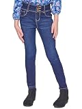 YMI Jeans Girls 3 Button Essential Skinny Jeans with Faux Front Pockets, Midnight Sky Blue, 10