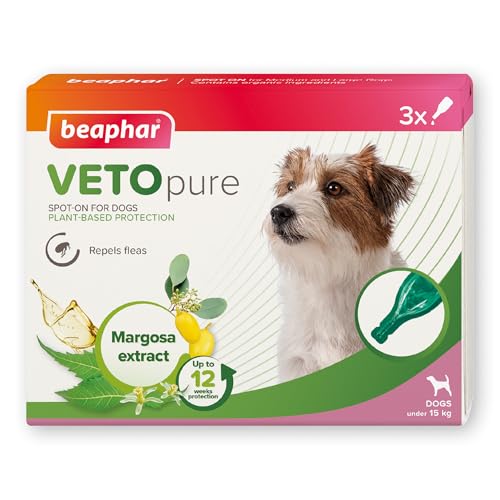 Beaphar - VETOpure Flea Spot-On for Dogs (Under 15kg) – Repels Fleas For Up To 4 Weeks – Plant-Based Flea Protection – 3 Pipette Pack Providing Up to 12 Weeks Flea Repellency – Dogs From 12 Weeks Old