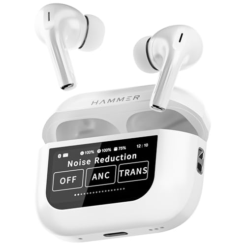 HAMMER Screen TWS Earbuds Wireless with 13mm Drivers, ANC Ear Buds 32dB, up to 50H Playtime TWS Ear Buds, Type-C Fast Charging, BT v5.4, True Wireless