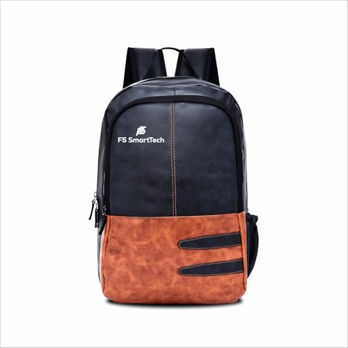 F5 SmartTech 20L Small Faux Leather Water Resistant Anti Theft Laptop Backpack for 16 Inch Laptop/Backpack for Men/Women (Navy)