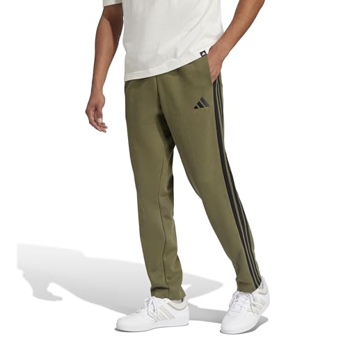 adidas Mens Essentials 3-Stripes Fleece Sportswear Pants, Olive Strata/Black, Medium