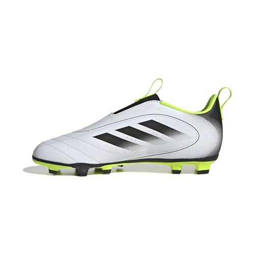 adidas Unisex-Kids Goletto IX Laceless Firm Ground/Multi Ground Soccer, White/Black/Lucid Lemon, 3.5