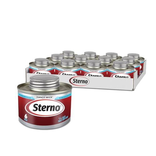 Sterno Fuel Cans - 6-Hour Burn, (12-Pack) Chafing Dish Fuel Can Burners for Food Warmer, Resealable Twist Chafer Fuel Canned Heat, Handy Wick