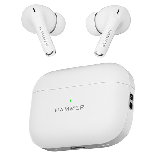 HAMMER Aeromax ANC (32dB) TWS, BTv5.4, Low Latency, in-Ear Bluetooth Earbuds with Clear ENC Calling, Quad Mics, Type-C,Touch Controls, Deep Bass, 30 H