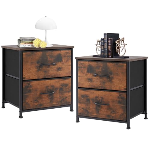 Sweetcrispy Nightstand Set of 2 with 2 Storage Drawers, 20" Height Small Bed Side Furniture End Table, Wooden Top Fabric Cabinet Kids Mini Dresser for Bedroom, Closet, Entryway, College Dorm