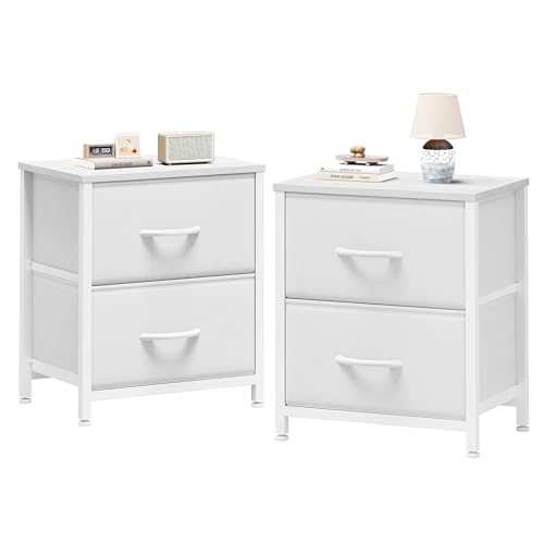 Sweetcrispy Nightstand Set of 2 with 2 Storage Drawers, 20" Height Small Bed Side Furniture End Table, Wooden Top Fabric Cabinet Kids Mini Dresser for Bedroom, Closet, Entryway, College Dorm