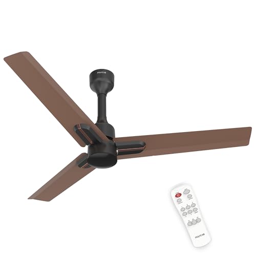 Polycab Wizzy Neo 1200mm 5-Star BLDC, Remote Ceiling fan for Living Room| 55% Energy Saving, 100% Copper, High Air Delivery, 6 Speed Setting | 4-yr Warranty,Free Installation【Brown Copper】