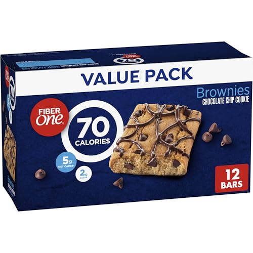 Fiber One 70 Calorie Brownies, Chocolate Chip Cookie Snack Bars, 2g Sugar, Value Pack, 12 Ct, 10.6 oz