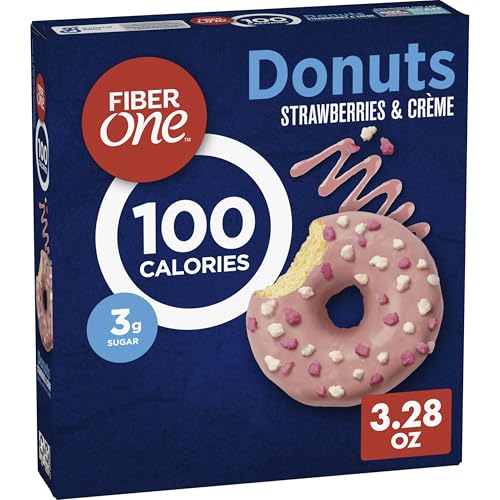 Fiber One 100 Calorie Donuts, Strawberries and Creme, 3g Sugar, 4 Ct, 3.28 oz