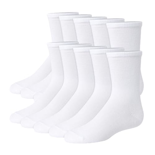 Hanes Big Uniform, Plain White, Knit Crew Socks for Girls, 10-Pairs, White-10, Medium