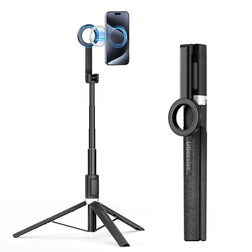 UBeesize Magnetic Tripod for iPhone with Remote, 64’’ Extendable Phone Stand for Video Recording/Vlogging, N52 Strong Holder for iPhone 12-17/Android, Portable Travel Selfie Stick Tripod(Black)