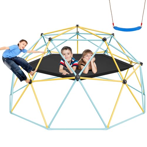 VEVOR Climbing Dome, 10FT Geometric Dome Climber with Hammock and Swing, Jungle Gym Supports 750LBS and Easy Assembly for Kids 3 to 10 Years Old, with Climbing Grip, Outdoor Backyard Play Equipment