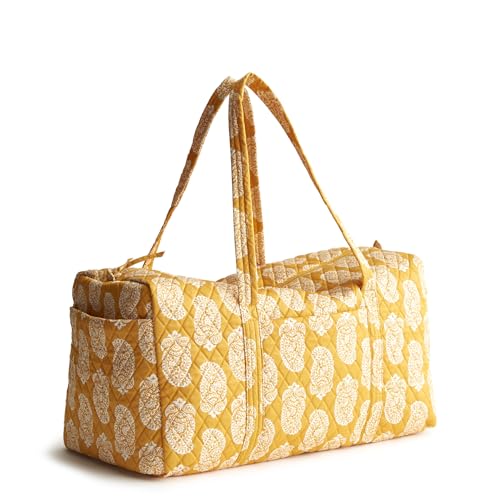 Vera Bradley Women's Large Original Duffel Bag-Premium Cotton Travel, Iconic Paisley Sunflower, One Size
