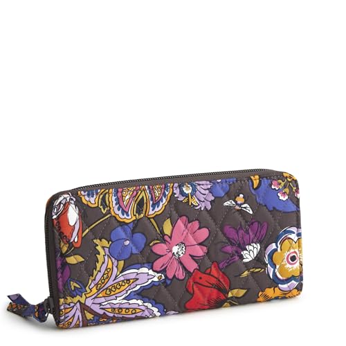Vera Bradley Women's Premium Cotton Continental Wallet, Colorful Bouquet, One Size