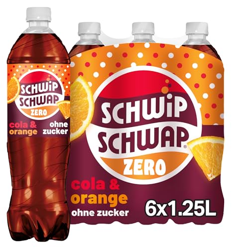 🔥 STARKER PREIS (-30%) SCHWIPSCHWAP ohne Zucker – Koffeinhaltiges Cola-Erfrischungsgetränk mit Orange in Flaschen aus 100% recyceltem Material, EINWEG (6 x 1.25 l)
