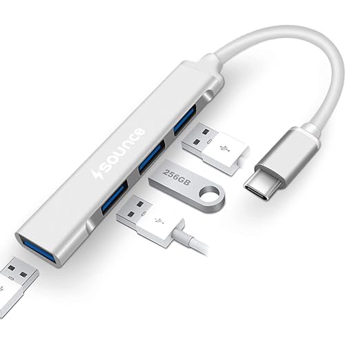 Sounce 4 in 1 Portable USB C Hub (Type-C to 4 USB-A Ports) with Aluminum Shell, USB Port Hub 3.0 Compatible for PC, Tablet, and Smartphone - White