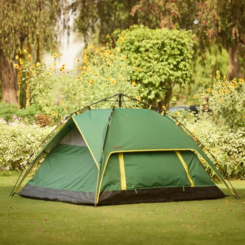 Polyester Tent for Camping- Quick Pop-Up Camping with Glass Fiber Poles, Superior Air Ventilation, Waterproof Pu Coating House, Portable & Foldable 4 
