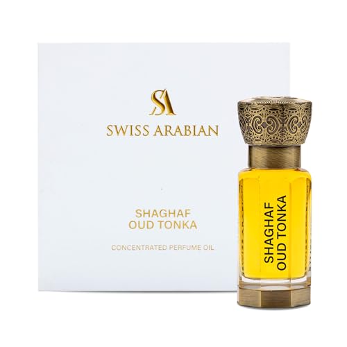 Swiss Arabian Shaghaf Oud Tonka - Arabian Perfume Oil - Vanilla Perfume for Women - Long Lasting Women's Fragrances with Almond, Rose, Amber - 0.4 oz