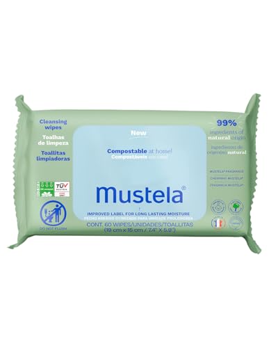Mustela Toalhas Compostáveis Com Perfume 60 Unidades - Lenços Umedecidos Perfumados E Suaves Para Higiene Do Rosto Ao Bu...