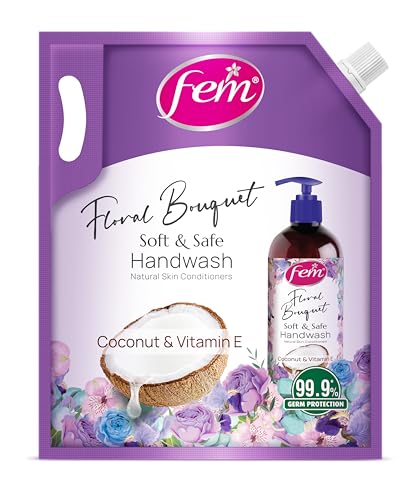 DABUR Fem Floral Bouquet Soft & Safe Handwash - 1500 Ml | Germ Protection | Enriched With Goodness Of Coconut Milk & Vitamin E | Long Lasting Fragranc
